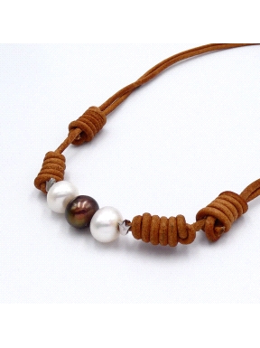 COLLAR CUERO/PERLA PA9085
