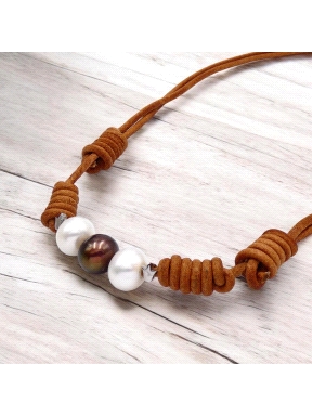 COLLAR CUERO/PERLA PA9085